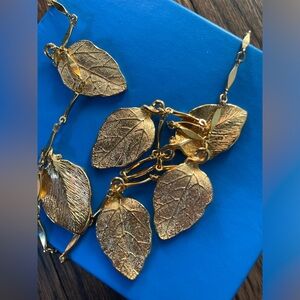 Vintage gold leaf long chain- unique statement piece